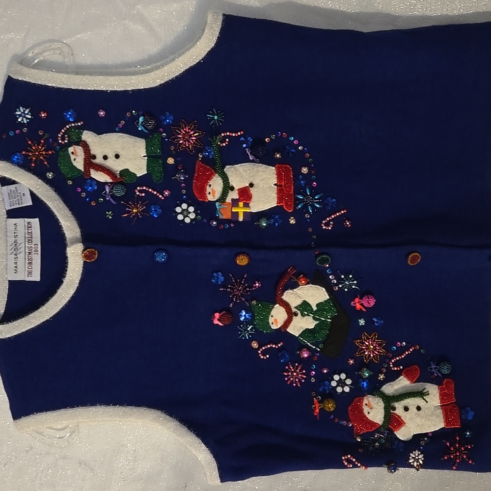 Marisa Christina Blue and White Holiday Sweater Vest 2003 Vintage